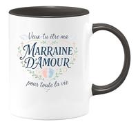 quotedazur - Mug veux tu être ma marraine d'amour pour toute la vie - Tasse Cadeau Baptême Demande Future Marraine Femme - Noir/Céramique