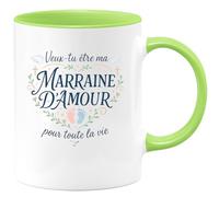 quotedazur - Mug veux tu être ma marraine d'amour pour toute la vie - Tasse Cadeau Baptême Demande Future Marraine Femme - Vert/Céramique
