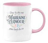quotedazur - Mug veux tu être ma marraine d'amour pour toute la vie - Tasse Cadeau Baptême Demande Future Marraine Femme - Rose/Céramique