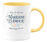 quotedazur - Mug veux tu être ma marraine d'amour pour toute la vie - Tasse Cadeau Baptême Demande Future Marraine Femme - Jaune/Céramique