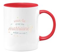 quotedazur - Mug veux-tu être ma marraine pour la vie ? - Tasse Cadeau Baptême Demande Future Marraine Femme - Rouge/Céramique