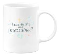 quotedazur - Mug veux-tu être ma marraine ? - Tasse Cadeau Baptême Demande Future Marraine Femme - Blanc/Céramique