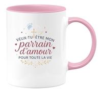 quotedazur - Mug veux tu être mon parrain d'amour pour toute la vie - Tasse Cadeau Baptême Demande Futur Parrain Homme - Rose/Céramique