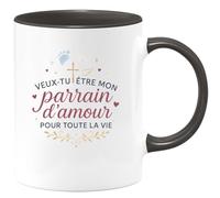 quotedazur - Mug veux tu être mon parrain d'amour pour toute la vie - Tasse Cadeau Baptême Demande Futur Parrain Homme - Noir/Céramique