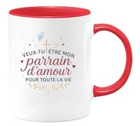 quotedazur - Mug veux tu être mon parrain d'amour pour toute la vie - Tasse Cadeau Baptême Demande Futur Parrain Homme - Rouge/Céramique