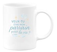 quotedazur - Mug veux-tu être mon parrain pour la vie ? - Tasse Cadeau Baptême Demande Futur Parrain Homme - Blanc/Céramique