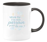 quotedazur - Mug veux-tu être mon parrain pour la vie ? - Tasse Cadeau Baptême Demande Futur Parrain Homme - Noir/Céramique
