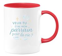 quotedazur - Mug veux-tu être mon parrain pour la vie ? - Tasse Cadeau Baptême Demande Futur Parrain Homme - Rouge/Céramique