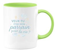 quotedazur - Mug veux-tu être mon parrain pour la vie ? - Tasse Cadeau Baptême Demande Futur Parrain Homme - Vert/Céramique