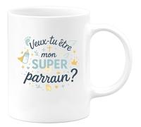 quotedazur - Mug veux-tu être mon super parrain ? - Tasse Cadeau Baptême Demande Futur Parrain Homme - Blanc/Céramique