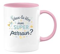 quotedazur - Mug veux-tu être mon super parrain ? - Tasse Cadeau Baptême Demande Futur Parrain Homme - Rose/Céramique