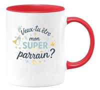 quotedazur - Mug veux-tu être mon super parrain ? - Tasse Cadeau Baptême Demande Futur Parrain Homme - Rouge/Céramique