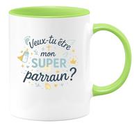 quotedazur - Mug veux-tu être mon super parrain ? - Tasse Cadeau Baptême Demande Futur Parrain Homme - Vert/Céramique