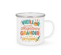 quotedazur - Mug Vieillir c'est obligatoire, grandir c'est optionnel - Tasse Cadeau Anniversaire Femme - Blanc/Emaillé