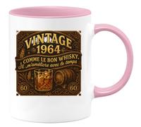 quotedazur - Mug Vintage 1964 - Comme le bon whisky, je m'améliore avec le temps - Tasse Cadeau Anniversaire 60 ans Homme - Rose/Céramique