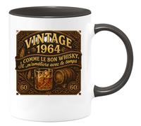 quotedazur - Mug Vintage 1964 - Comme le bon whisky, je m'améliore avec le temps - Tasse Cadeau Anniversaire 60 ans Homme - Noir/Céramique