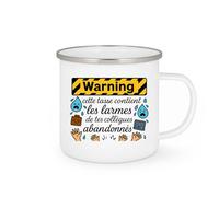quotedazur - Mug Warning : cette tasse contient les larmes de tes collègues abandonnés - Tasse Cadeau Départ collègue - Blanc/Emaillé