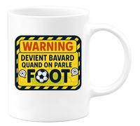 quotedazur - Mug warning : devient bavard quand on parle foot - Tasse Cadeau Football Homme - Blanc/Céramique