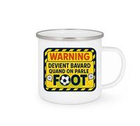 quotedazur - Mug warning : devient bavard quand on parle foot - Tasse Cadeau Football Homme - Blanc/Emaillé