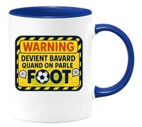quotedazur - Mug warning : devient bavard quand on parle foot - Tasse Cadeau Football Homme - Bleu/Céramique