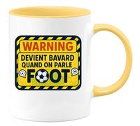 quotedazur - Mug warning : devient bavard quand on parle foot - Tasse Cadeau Football Homme - Jaune/Céramique