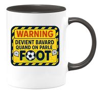quotedazur - Mug warning : devient bavard quand on parle foot - Tasse Cadeau Football Homme - Noir/Céramique