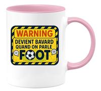 quotedazur - Mug warning : devient bavard quand on parle foot - Tasse Cadeau Football Homme - Rose/Céramique
