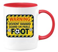 quotedazur - Mug warning : devient bavard quand on parle foot - Tasse Cadeau Football Homme - Rouge/Céramique