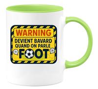 quotedazur - Mug warning : devient bavard quand on parle foot - Tasse Cadeau Football Homme - Vert/Céramique