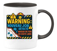 quotedazur - Mug Warning : nouveau job détecté. Niveau de fun en chute libre - Tasse Cadeau Départ collègue - Noir/Céramique