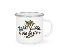 quotedazur - Mug WiFi faible, vie forte - Tasse Cadeau Vanlife - Blanc/Emaillé