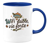 quotedazur - Mug WiFi faible, vie forte - Tasse Cadeau Vanlife - Bleu/Céramique
