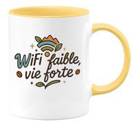 quotedazur - Mug WiFi faible, vie forte - Tasse Cadeau Vanlife - Jaune/Céramique