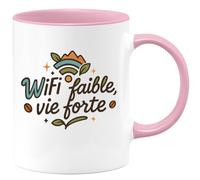 quotedazur - Mug WiFi faible, vie forte - Tasse Cadeau Vanlife - Rose/Céramique