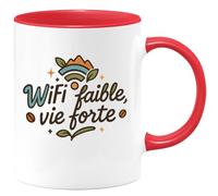 quotedazur - Mug WiFi faible, vie forte - Tasse Cadeau Vanlife - Rouge/Céramique