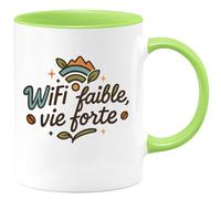 quotedazur - Mug WiFi faible, vie forte - Tasse Cadeau Vanlife - Vert/Céramique