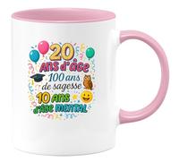 quotedazur - Mug20 ans d'âge, 100 ans de sagesse, 10 ans d'âge mental - Tasse Cadeau 20 ans Femme - Rose/Céramique