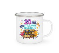 quotedazur - Mug20 ans et toujours pas adulte, c'est mon super pouvoir - Tasse Cadeau 20 ans Femme - Blanc/Emaillé