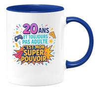 quotedazur - Mug20 ans et toujours pas adulte, c'est mon super pouvoir - Tasse Cadeau 20 ans Femme - Bleu/Céramique