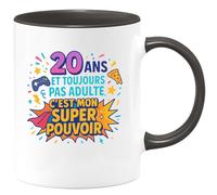 quotedazur - Mug20 ans et toujours pas adulte, c'est mon super pouvoir - Tasse Cadeau 20 ans Femme - Noir/Céramique