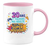 quotedazur - Mug20 ans et toujours pas adulte, c'est mon super pouvoir - Tasse Cadeau 20 ans Femme - Rose/Céramique