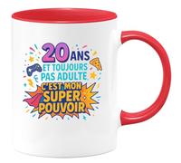 quotedazur - Mug20 ans et toujours pas adulte, c'est mon super pouvoir - Tasse Cadeau 20 ans Femme - Rouge/Céramique