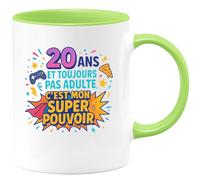 quotedazur - Mug20 ans et toujours pas adulte, c'est mon super pouvoir - Tasse Cadeau 20 ans Femme - Vert/Céramique