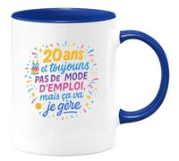 quotedazur - Mug20 ans et toujours pas de mode d'emploi, mais ça va je gère - Tasse Cadeau 20 ans Femme - Bleu/Céramique