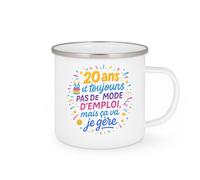 quotedazur - Mug20 ans et toujours pas de mode d'emploi, mais ça va je gère - Tasse Cadeau 20 ans Femme - Blanc/Emaillé