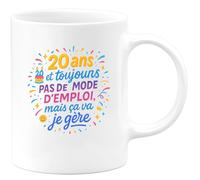 quotedazur - Mug20 ans et toujours pas de mode d'emploi, mais ça va je gère - Tasse Cadeau 20 ans Femme - Blanc/Céramique