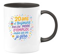 quotedazur - Mug20 ans et toujours pas de mode d'emploi, mais ça va je gère - Tasse Cadeau 20 ans Femme - Noir/Céramique