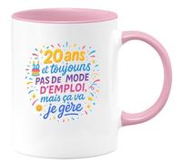 quotedazur - Mug20 ans et toujours pas de mode d'emploi, mais ça va je gère - Tasse Cadeau 20 ans Femme - Rose/Céramique