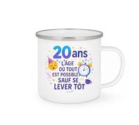 quotedazur - Mug20 ans : l'âge où tout est possible sauf se lever tôt - Tasse Cadeau 20 ans Femme - Blanc/Emaillé