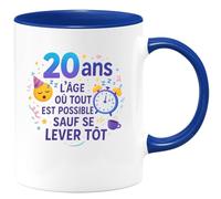 quotedazur - Mug20 ans : l'âge où tout est possible sauf se lever tôt - Tasse Cadeau 20 ans Femme - Bleu/Céramique